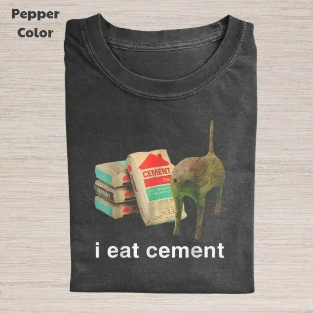 Retro Funny Vintage Graphic Tee, Cat I Eat Cement T-Shirt, Unisex Meme Cringe Funny Dumb Shirt, Gift For Men Women, Menswear Womenswear Streetwear