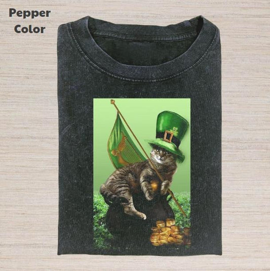 Retro Funny Vintage Graphic Tee, Cat Patrick's Day T-Shirt, Animal Shirt, Unisex Meme Cringe Funny Dumb Shirt, Gift For Men Women, Menswear Womenswear Streetwear Cotton Comfort