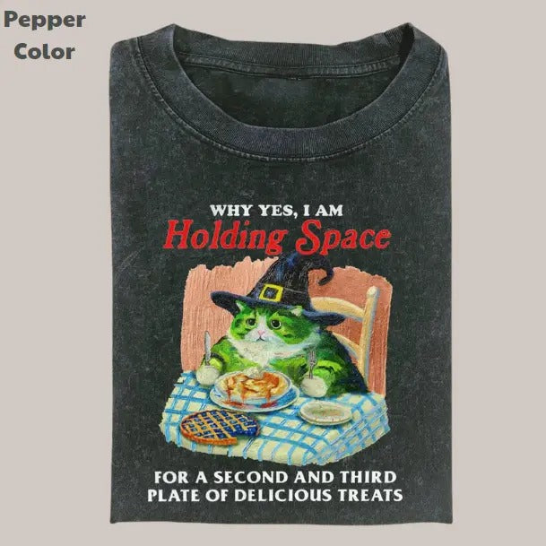Retro Funny Vintage Graphic Tee, Cat Pls Hold Space For Me T-Shirt, Unisex Meme Cringe Funny Dumb Shirt, Menswear Womenswear Streetwear