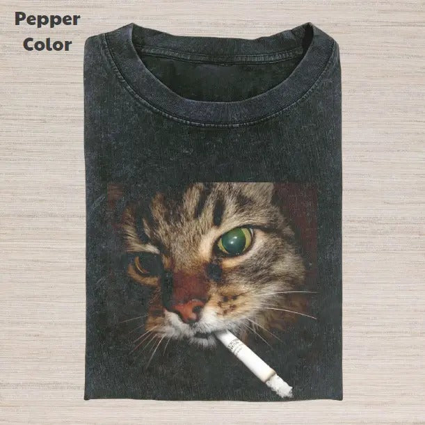 Retro Funny Vintage Graphic Tee, Cat Smoking T-Shirt, Animal Shirt, Unisex Meme Cringe Funny Dumb Shirt, Gift For Men Women, Menswear Womenswear Streetwear Cotton Comfort