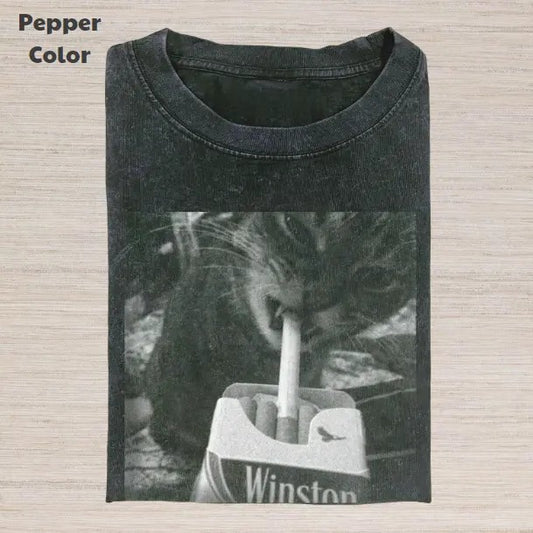 Retro Funny Vintage Graphic Tee, Cat Smoking Winston T-Shirt, Animal Shirt, Unisex Meme Cringe Funny Dumb Shirt, Gift For Men Women, Menswear Womenswear Streetwear Cotton Comfort