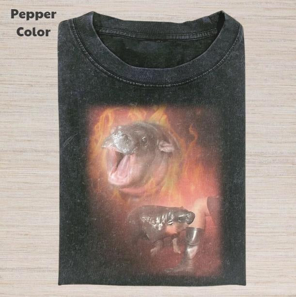 Retro Funny Vintage Graphic Tee, Grumpy Moo Deng T-Shirt, Unisex Meme Cringe Funny Dumb Shirt, Menswear Womenswear Streetwear