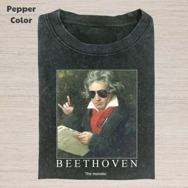 Retro Funny Vintage Graphic Tee, Ludwig van Beethoven T-Shirt, Unisex Meme Cringe Funny Dumb Shirt, Menswear Womenswear Streetwear Cotton Comfort