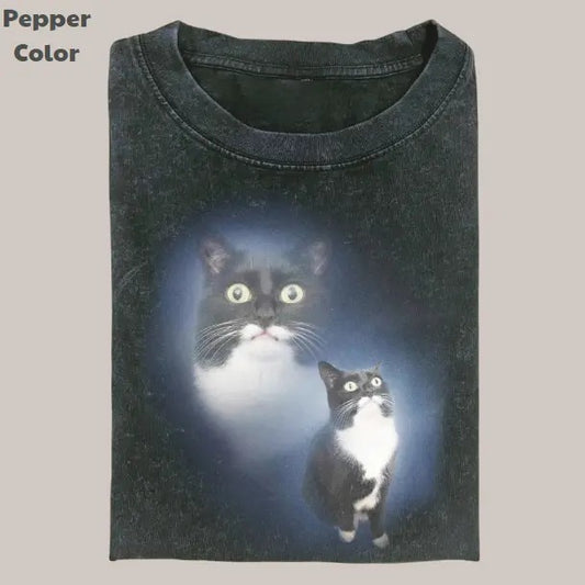 Retro Funny Vintage Graphic Tee, Pet Cat Portrait T-Shirt, Unisex Meme Cringe Funny Dumb Shirt, Menswear Womenswear Streetwear