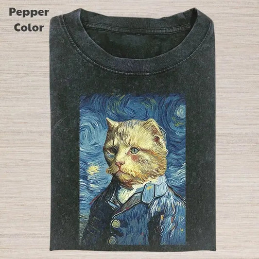 Retro Funny Vintage Graphic Tee, Van Gogh Is Cat T-Shirt, Unisex Meme Cringe Funny Dumb Shirt, Menswear Womenswear Streetwear