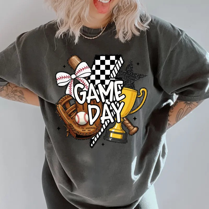 Retro Game Day Baseball Shirt ~ Unisex Apparel Relaxed Fit Printed In The USA Clothing Womenswear Casual Comfort Cotton Top Athletic Boho