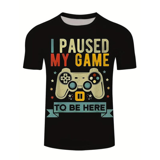 Retro Gaming Controller 3D Print Men's T-Shirt - Casual Hip Hop Streetwear, Breathable Polyester Blend, Short Sleeve Crew Neck Tee for Summer made in usa