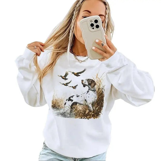Retro German Shorthaired Pointer Dog and Mallard Ducks Sweatshirt - 90s Vintage GSP Hunting Duck Cotton Pullover Womenswear Day