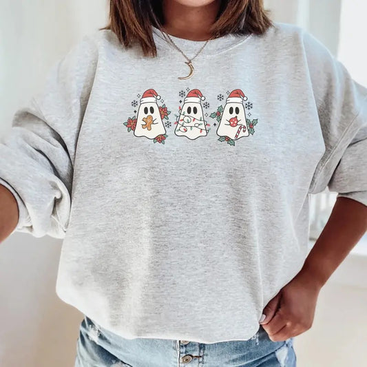 Retro Ghost Santa Sweatshirt, Christmas Ghost Tee Shirt, Holiday Ghost Sweater, Spooky Christmas Shirt, Christmas Gift Ideas