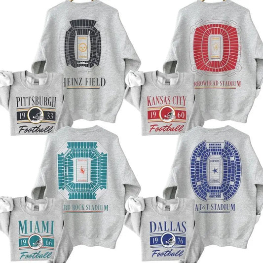 Retro Graphic All Team Football 2 Sided Ash Grey Sweatshirt, Football Thowback Vintage All Teams For Fans Sweatshirt, Unisex Vintage College Football Crewnecks Sweatshirt