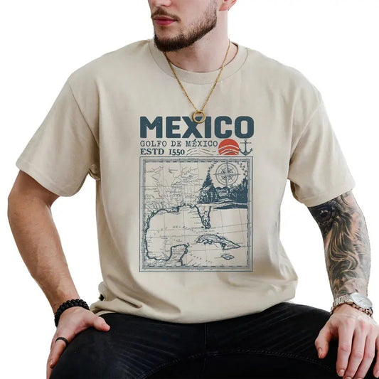 Retro Gulf Of Mexico Graphic Tee, Gulf of Mexico Name Origin 1550 T-shirt For Men, Vintage Mexico Map Tee, Historical Geography Clothing, Gift For Him