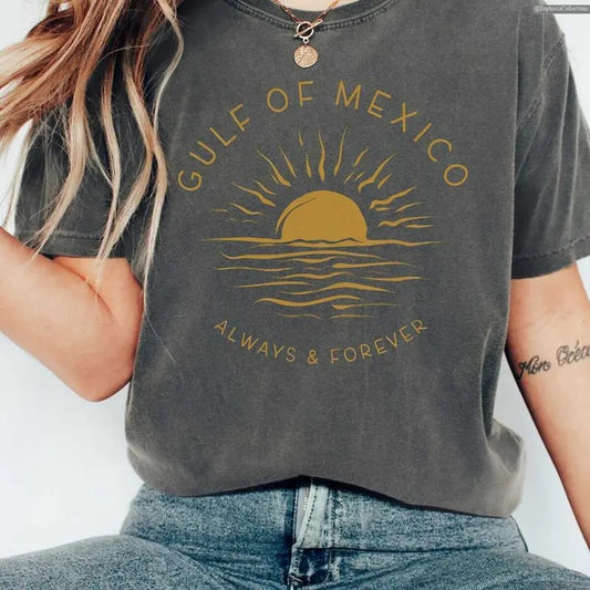 Retro Gulf of Mexico Sun Shirt, Patriotic Unisex Tee, Gulf Coast Tshirt, American Mexican Pride, Map Lover T-Shirt , Global Trending Outfits