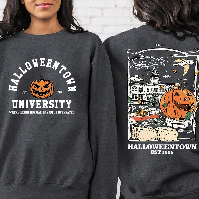 Retro Halloween Back and Front Sweatshirt, Vintage Halloween Crewneck Sweater, Halloween Pumpkin Horror Shirt