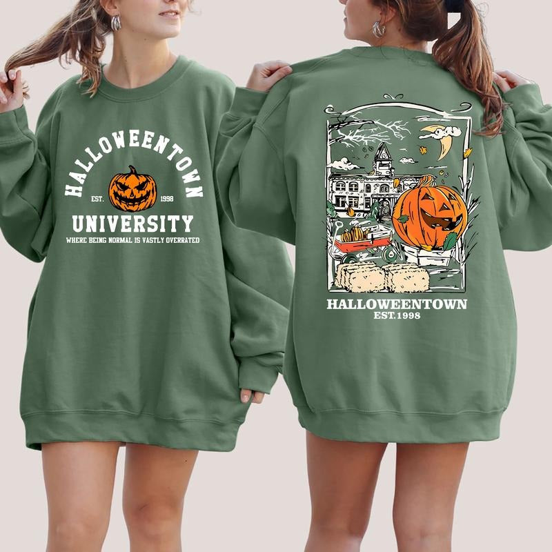 Retro Halloween Back and Front Sweatshirt, Vintage Halloween Crewneck Sweater, Halloween Women's Sweatshirt, Halloween Pumpkin Horror Shirt