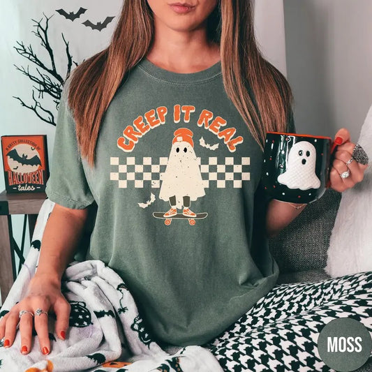 Retro Halloween Shirt Comfort Colors Shirt, Creep It Real, Vintage Ghost Shirt Witch Shirt Fall Shirt Crewneck Spooky Creep Shirt Holloween