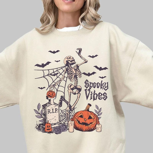 Retro Halloween Shirt for Women, Gift For Halloween, Skeleton Fall Halloween Sweatshirt, Skeleton Pumpkin Shirt,...