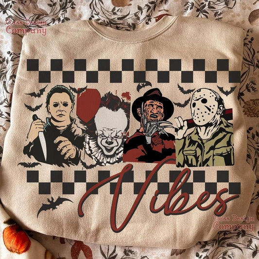 Retro Halloween Shirt, Horror Sublimation Tee, Spooky Vibes Design, Scary Movie Costume, Trendy Halloween Look