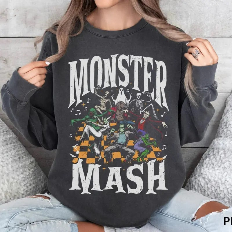 Retro Halloween Sweatshirt, Monster Mash Sweater, Vintage Ghost Halloween Sweater, Monster Sweatshirt, Retro Sweatshirt Womenswear Hoodie