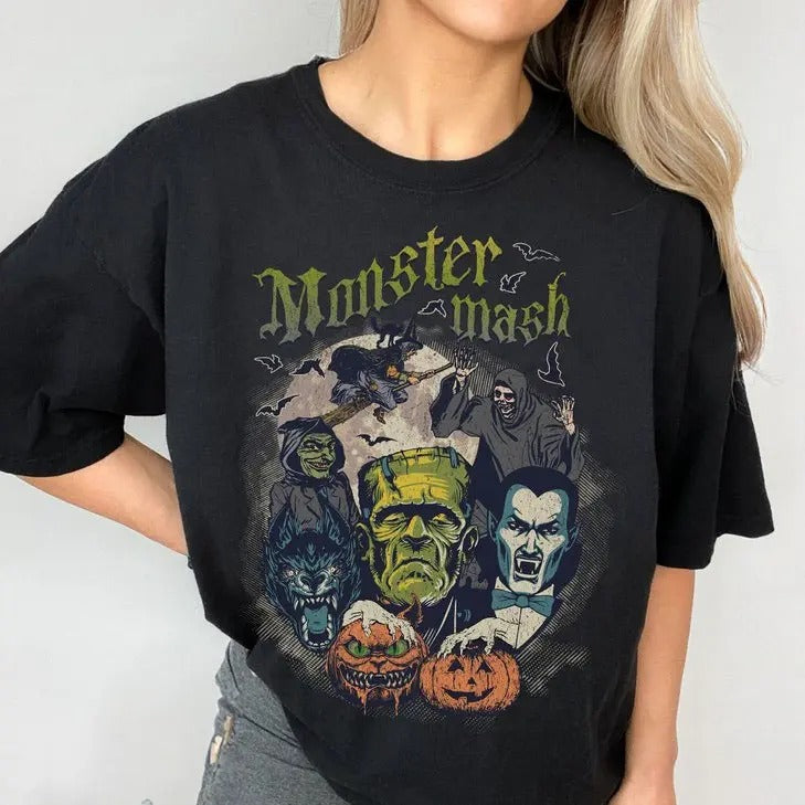 Retro Halloween Sweatshirt, Monster Mash Sweatshirt, Vintage Halloween Tee, Halloween Sweatshirt, Cute Ghost Shirt, Halloween Gift Idea, Frankenstein Dracula Spooky Halloween Shirt Monsterstyle{n002}2