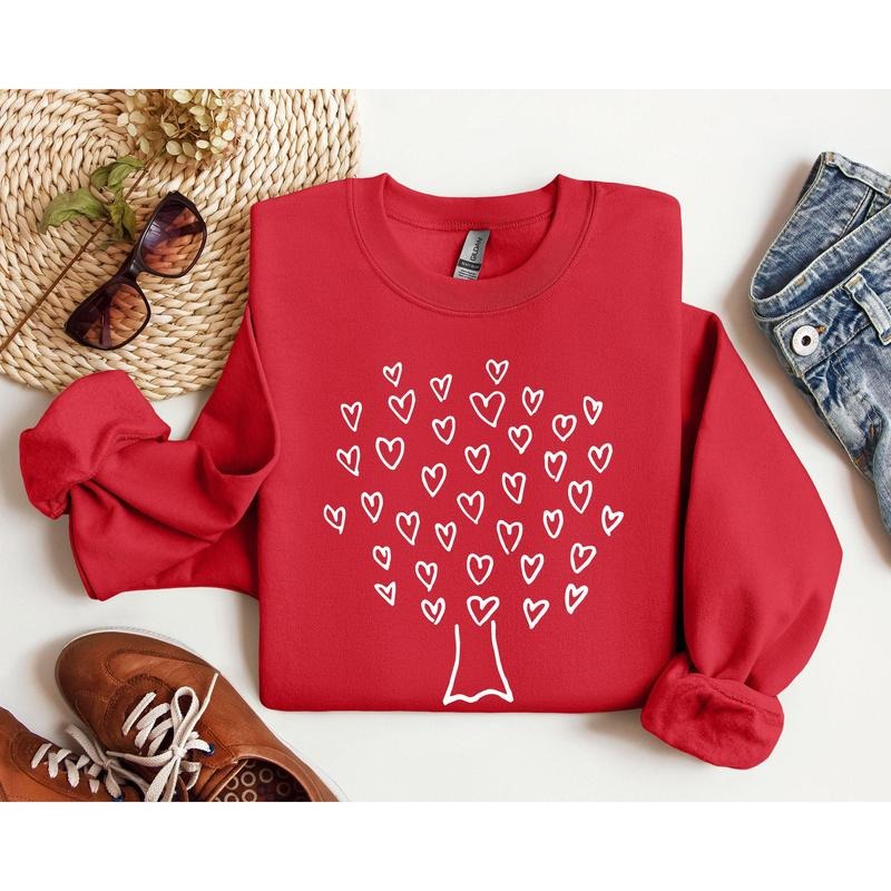 Retro Heart Tree Sweatshirt, Vintage Valentine's Day Sweatshirt, Crew Neck, Women's, Crewneck, Valentine's Day, Love,...