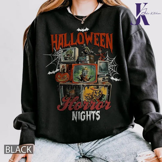 Retro Horror Night Comfort Colors Shirt, Halloween Shirt, Vintage 90s Halloween Movies, Halloween Sweatshirt, Horror Movies Characters Shirt