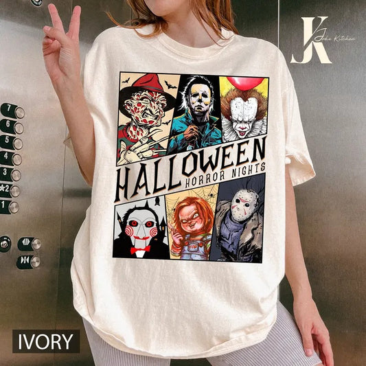 Retro Horror Night Comfort Colors Shirt, Halloween Shirt, Vintage 90s Halloween Movies, Halloween Sweatshirt, Horror Movies Characters Shirtstyle{n002}2