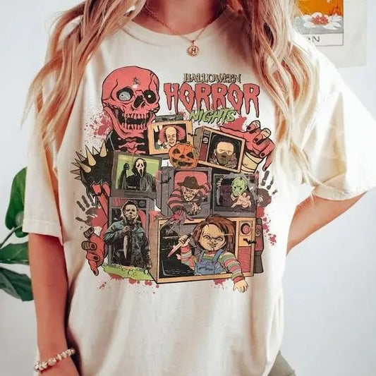 Retro Horror Night Shirt, Halloween Shirt, Vintage 90S Halloween, Halloween T-shirt, Cotton Shirt, Gift For All