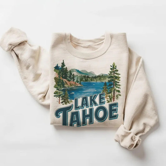 Retro Lake Tahoe Forest Scene Sweatshirt - Nineties 90s Vintage California Travel Destination Outfit - Boho Unisex Crewneck Sweatshirt