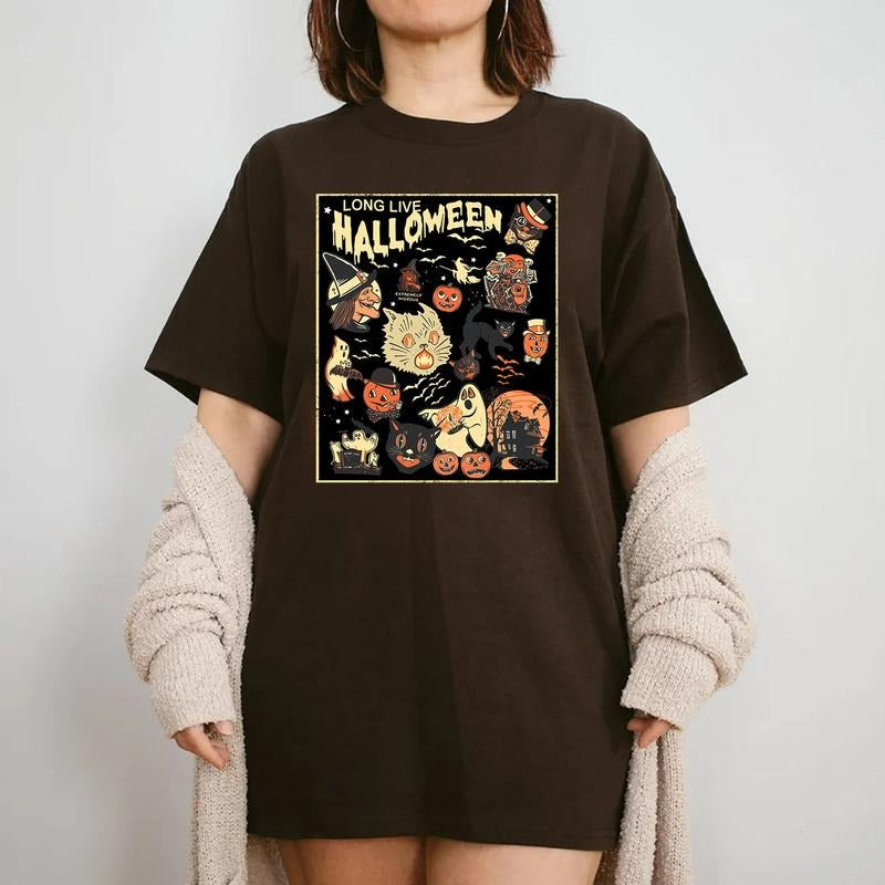 Retro Long Live Halloween Shirt, Vintage Long Live Halloween Sweatshirt, Fall Halloween Black Cat, Spooky Season Tee, 90s Halloween, Pumpkin Shirt, Womens Crewneck Sweatshirt