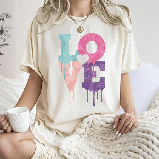 Retro Love Dripping Paint, Comfort Colors Tshirt, Valentine's Day, Valentine's Day Comfort Colors Tshirt, Women's Graphic Tee, Love, Heart, Cupid