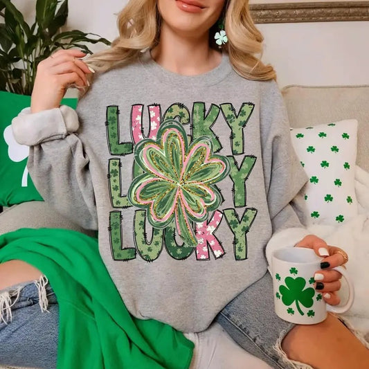 Retro Lucky Shamrock T-Shirt, St Patrick's Day Sweatshirt, Irish Four Leaf Clover Tee, Lucky Charm Shirt, St Paddy's Day Sweater