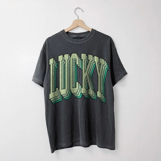 Retro Lucky Shirt Vintage Tshirt, St Patricks Day T-shirt, Lucky Shirt, Oversized Shirts, St Pattys Lucky Shirt Casual Top