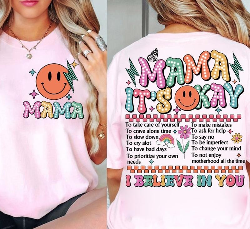 Retro Mama It's Okay shirt, One Mental Health,Mama shirt, Mental Health Matters shirt, Mothers Day Gift Cotton Top