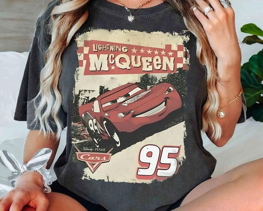 Retro McQueen Cars Shirt, Cars Movie T-Shirt, Lightning McQueen Shirt, Piston Cup Champion Shirt, Lightning McQueen Number Shirt Casual Cottonstyle{n002}2