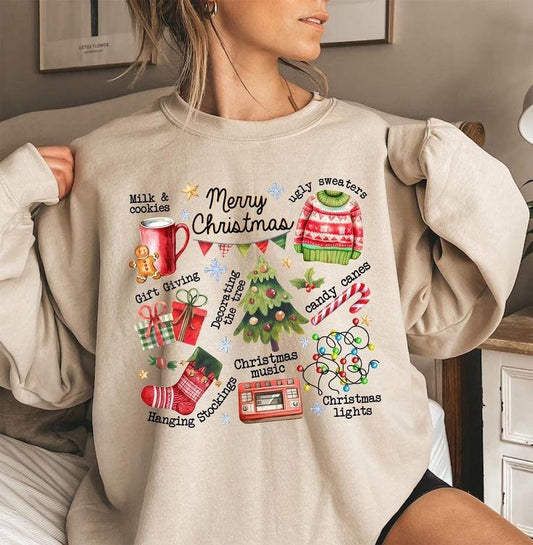 Retro Merry Christmas Sweatshirt, Trendy Holiday Tee, Cute Christmas Sweater, Christmas Gift, Women Christmas Vintage Sweatshirt