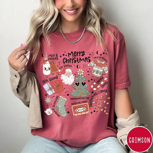 Retro Merry Christmas T-Shirt, Cute Holiday Santa Sweatshirt, Cute Xmas Doodles Sweater, Gift For Christmas