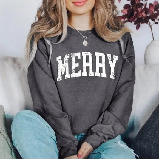 Retro Merry Sweatshirt, Merry Christmas Sweatshirt, Festive Holiday Shirt, Cute Christmas Gift, Unisex Shirt, Gift For Her, Gift For Him
