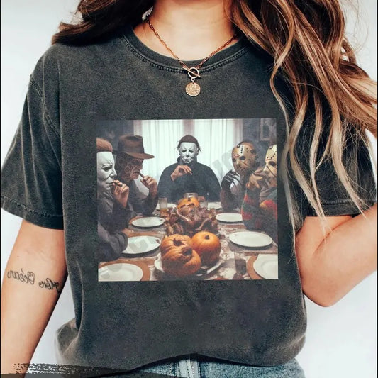 Retro Michaeel Myerrs Halloween Heart Hands Shirt, Vintage Horror Characters Shirt, Halloween Friends Shirt, Mystery Machine, Horror Movie Tee