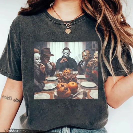 Retro Michael Myers Halloween Heart Hands Shirt, Vintage Horror Characters Shirt, Halloween Friends Shirt, Mystery Machine,Horror Movie Tee