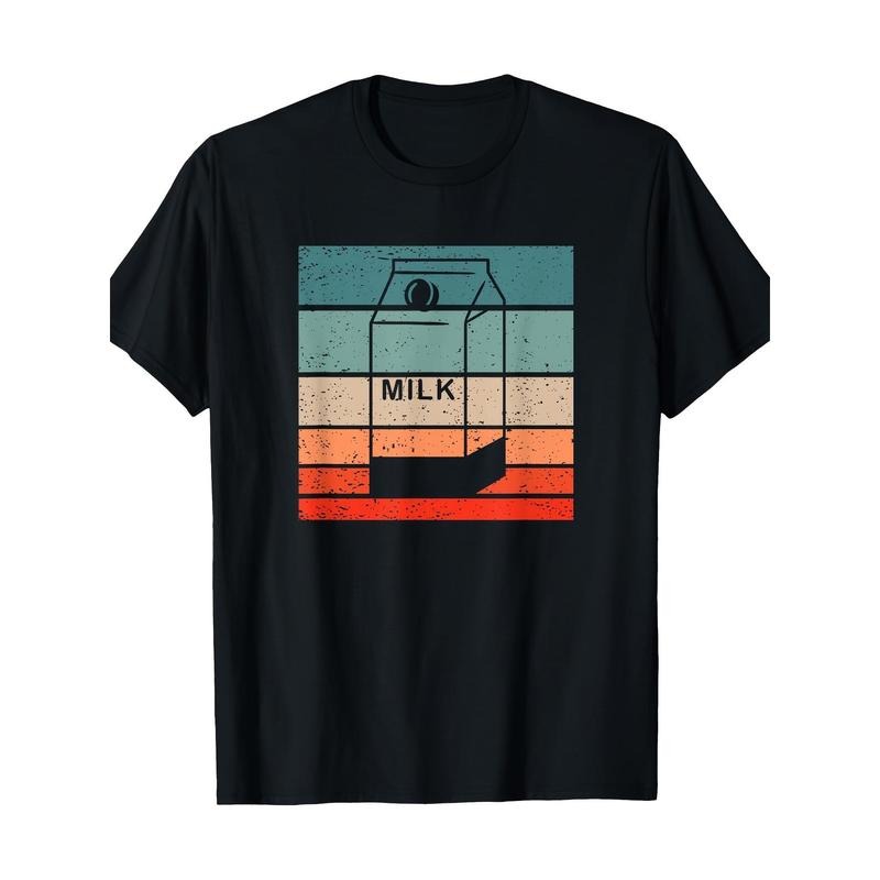 Retro Milk Carton Graphic T-Shirt, 100% Cotton, Casual Round Neck, Short Sleeve, Knitted Fabric, Digital Print, Unisex, All Seasons, Regular Fit Made in USA