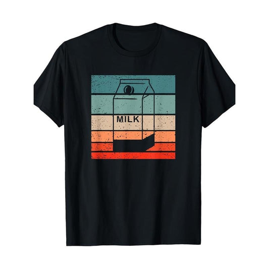 Retro Milk Carton Graphic T-Shirt, 100% Cotton, Casual Round Neck, Short Sleeve, Knitted Fabric, Digital Print, Unisex, All Seasons, Regular Fit Made in USA
