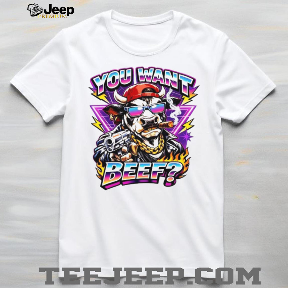 Retro Neon Bull Gangster You Want Beef Cigar T Shirt