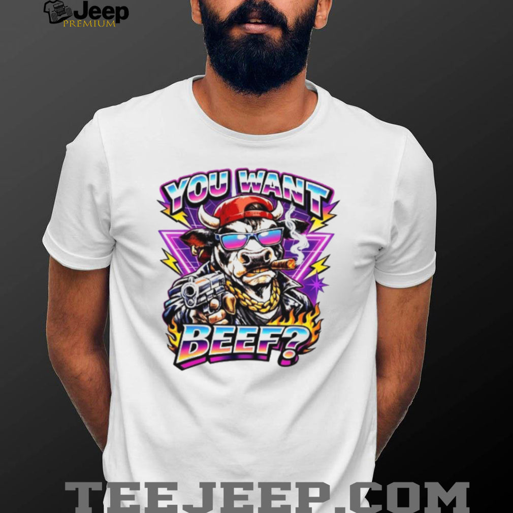 Retro Neon Bull Gangster You Want Beef Cigar T Shirt