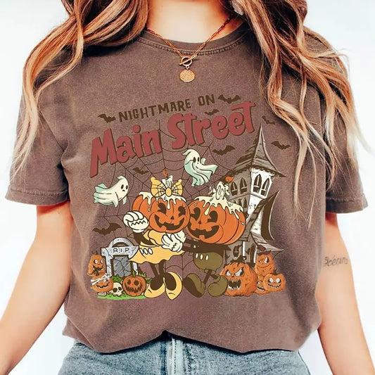 Retro Nightmare On The Main Street Shirt, Halloween Pumpkin Sweatshirt, Pumpkin Head Shirt, Vintage Halloween Sweatshirt, Spooky Season Sweater, Dancing Pumpkin Sweatshirt
