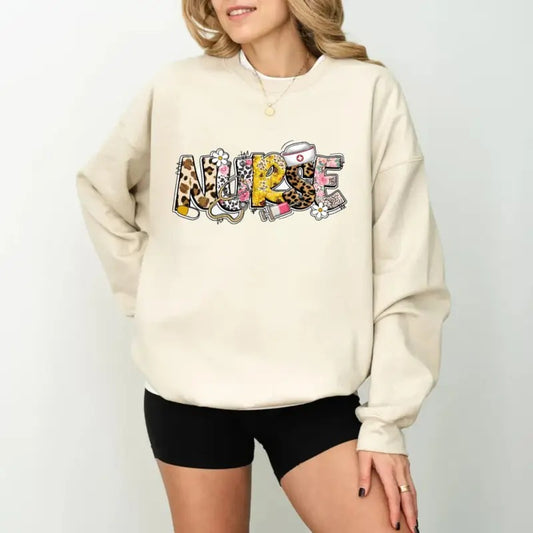Retro Nurse Sweatshirt, Nurse Life T Shrt, Nurse Gift, Nursing Hoodie, Nurse Floral Tee, Nurse Leopard Flower Shirt, Unisex Crewneck Pullover Tee, Crewneck Top
