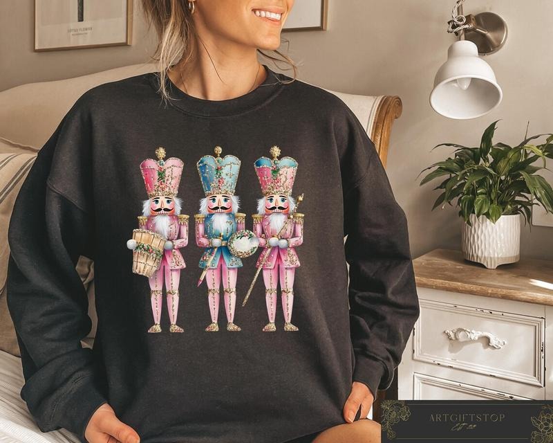 Retro Nutcracker Christmas Sweatshirt, Womens Christmas Tee Cotton Womenswear Hoodie | WearSparks.com