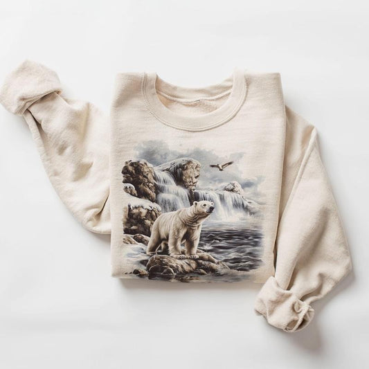 Retro Polar Bear Arctic Sea Scene Sweatshirt - 90s Wildlife Watcher Bear Gift - Polar Bear Outfit - Boho Unisex Crewneck...