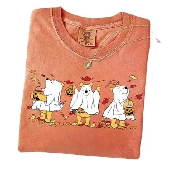 Retro Pooh Bear Ghost Halloween Comfort Colors Shirt, Cute Pooh Shirt, Spooky Season Shirt, Cute Fall T-shirt, Halloween...