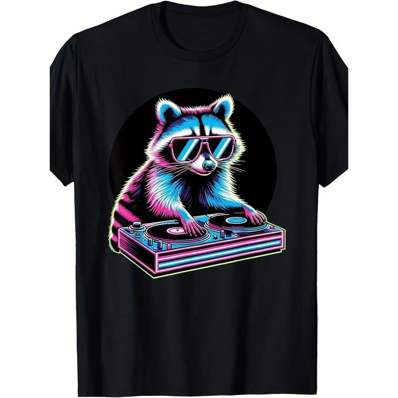 Retro Raccoon DJ Fun Raccoon T-shirt Made in USA