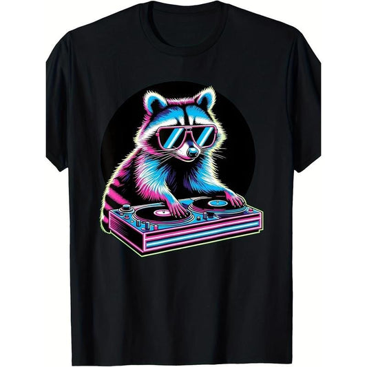 Retro Raccoon DJ Fun Raccoon T-shirt Made in USA